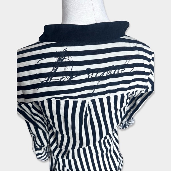 Desigual Size S Black and White Striped Tie-Front Blouse - Picture 4 of 7